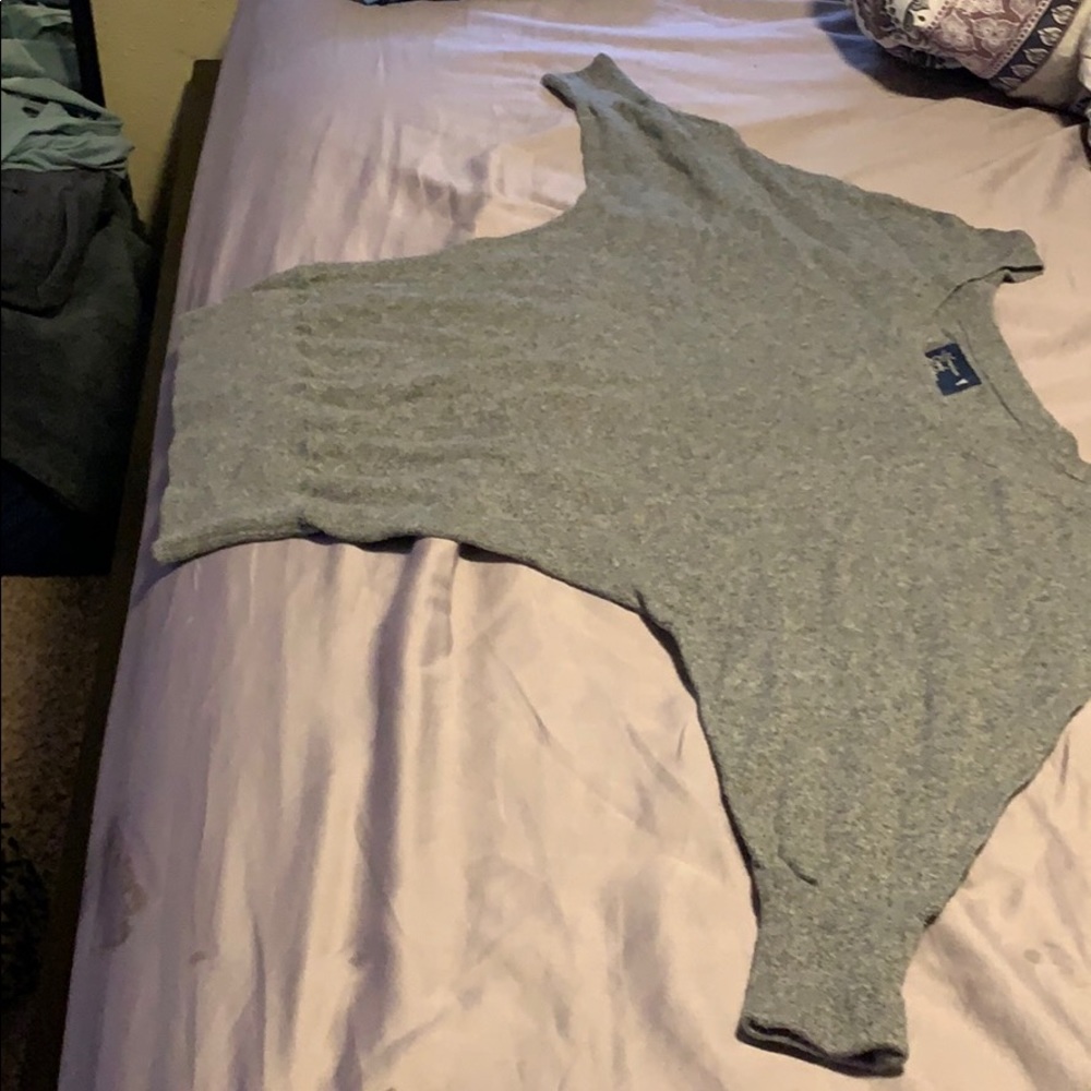Gray 3/4 length sweater, off the shoulder